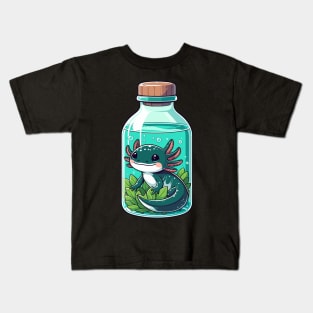 Kawaii Axolotl in Water Plant Bottle Kids T-Shirt